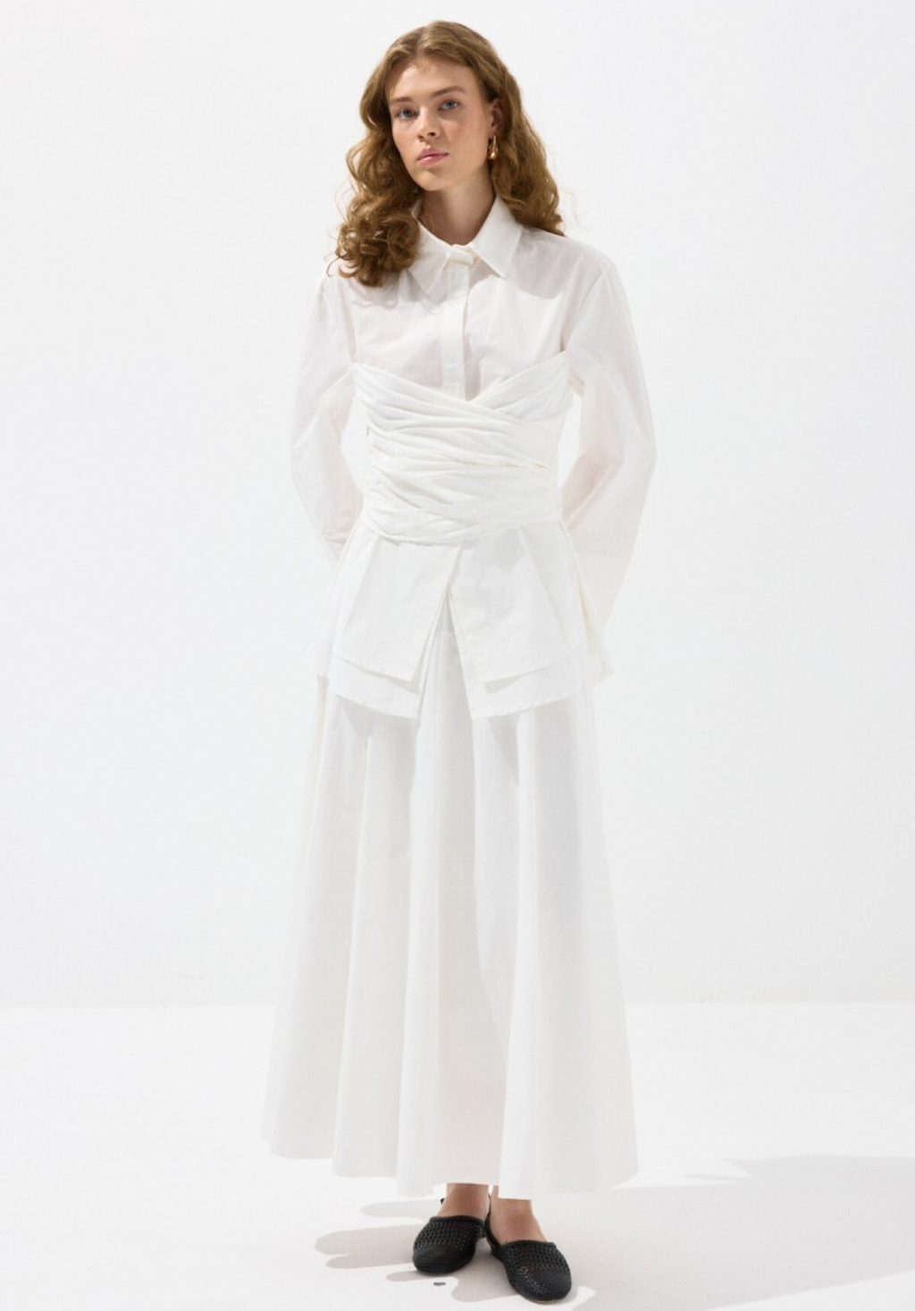 Ecru Panelled Poplin Skirt