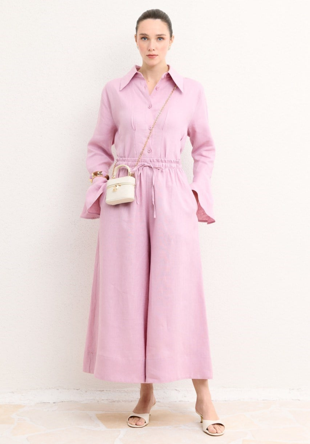Hala Wide Leg Organic Linen Trousers – Pink