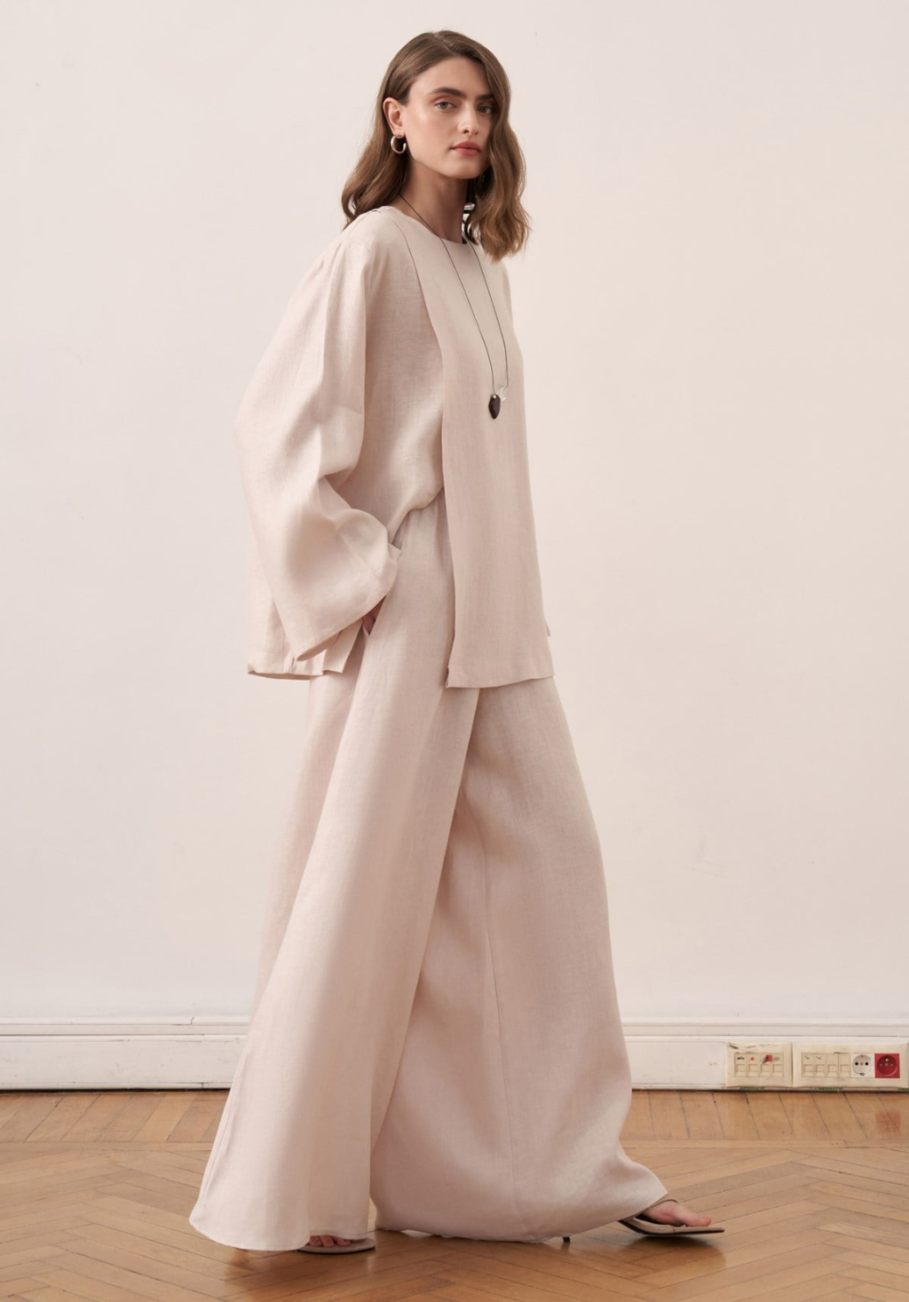 Aliza Belted Linen Blouse - Stone