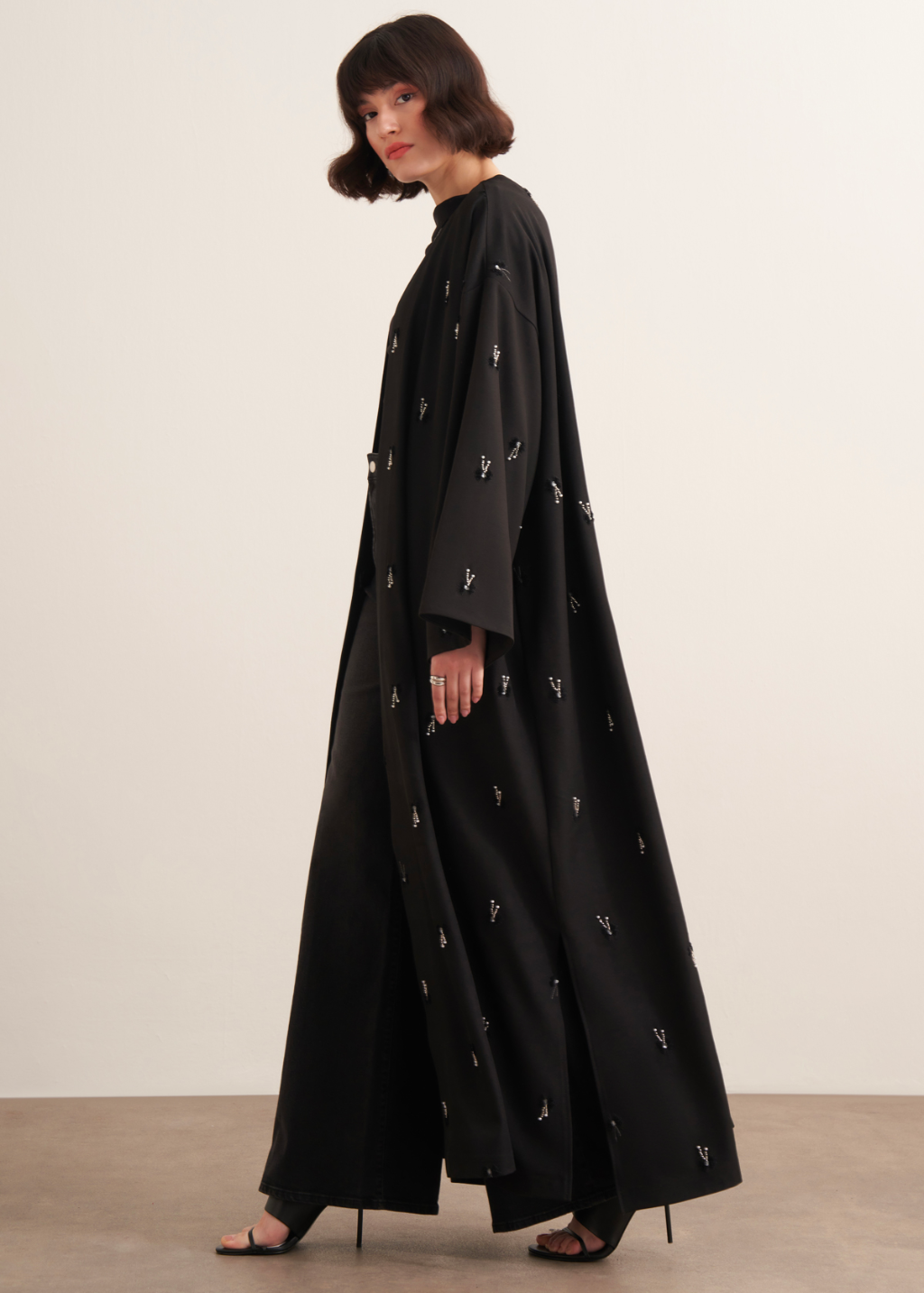 Beaded Maxi Kimono Abaya Black