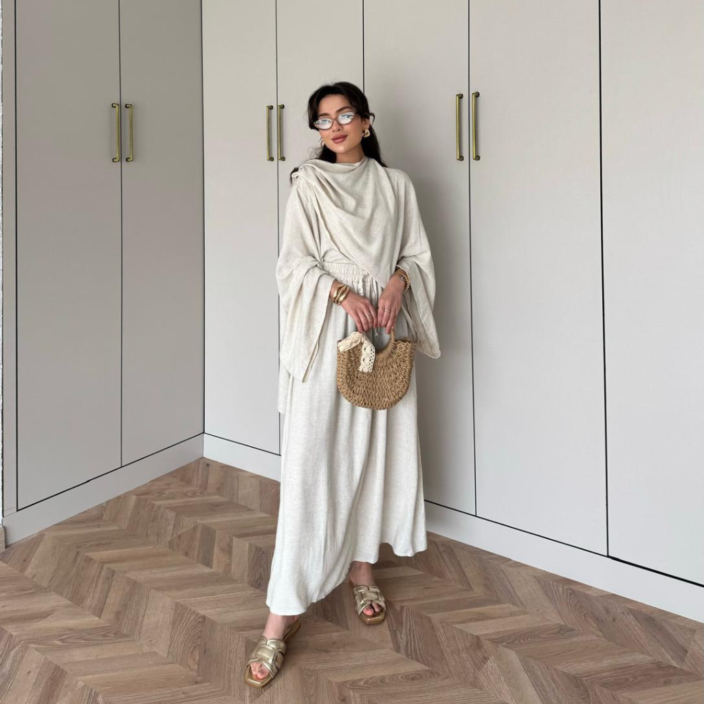Draped Linen Scarf Detail Skirt Co-ord Off-White