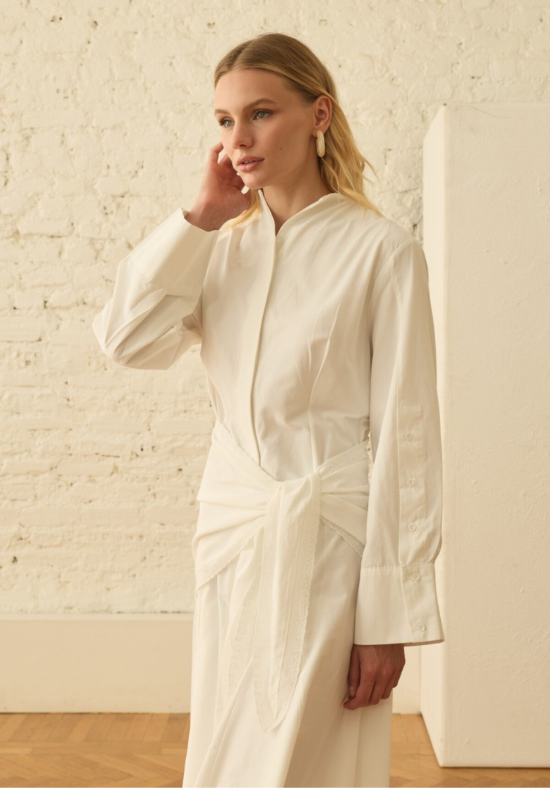 Ecru Dress with Detachable Scarf Accessory