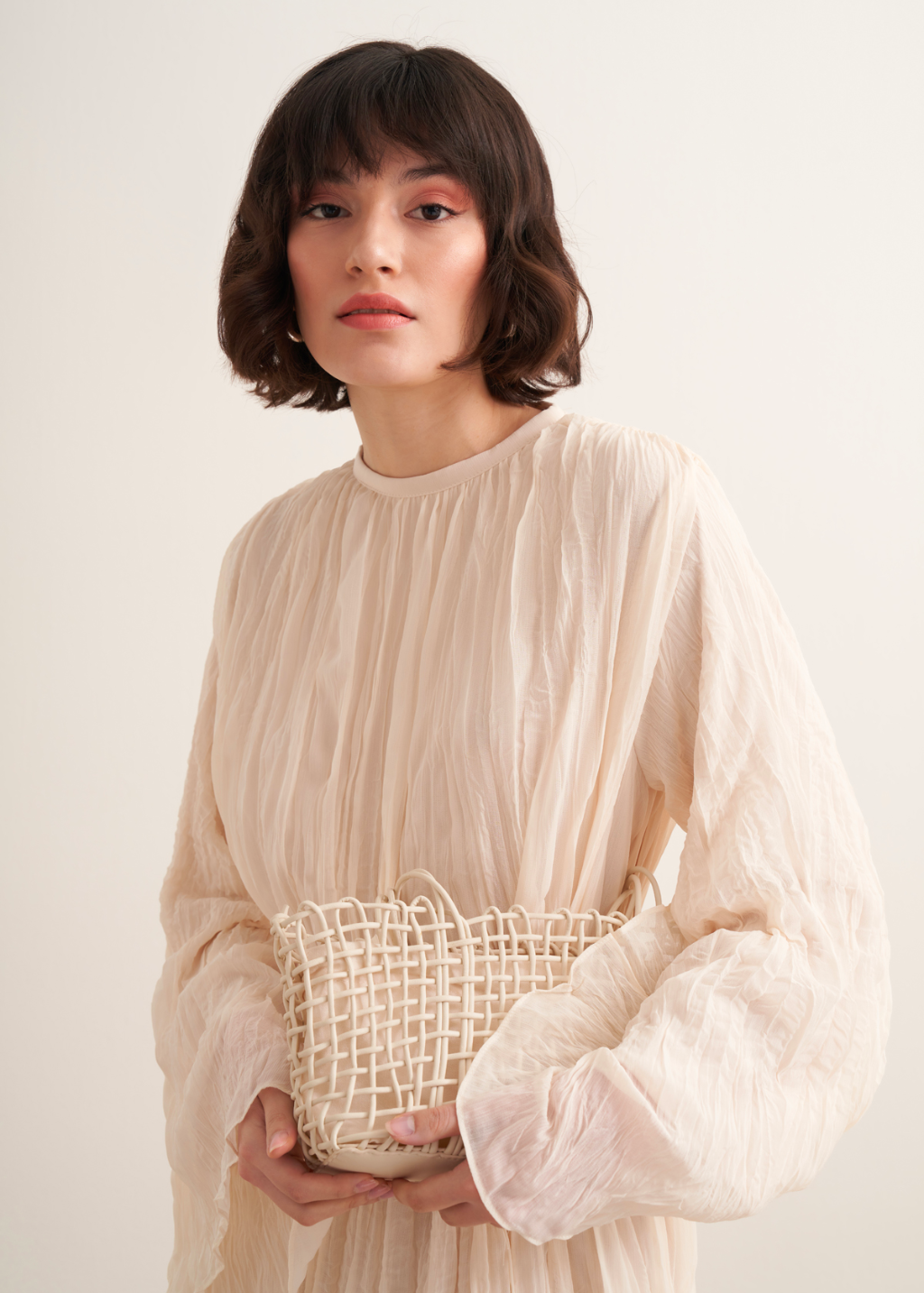 Crushed Chiffon Dress - Ecru