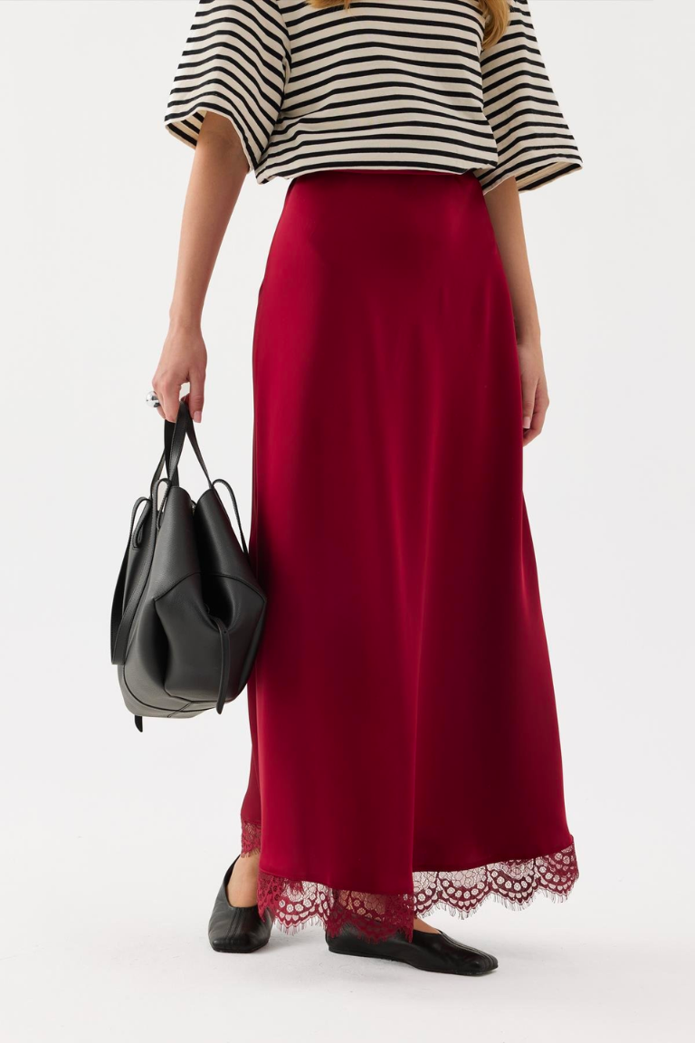 Amara Satin Skirt Red