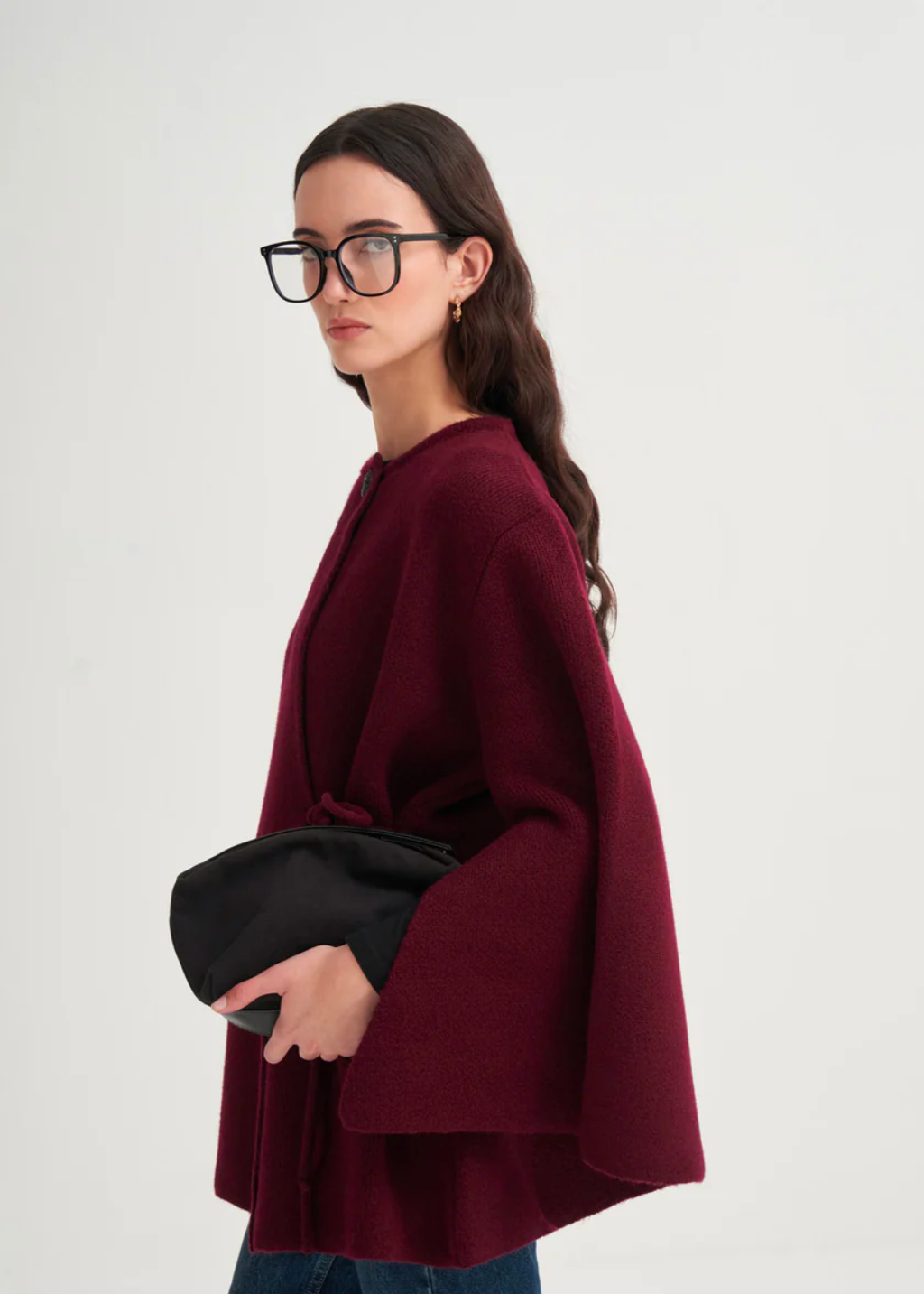 Knit Cardigan with Lace-Up Detail Burgundy