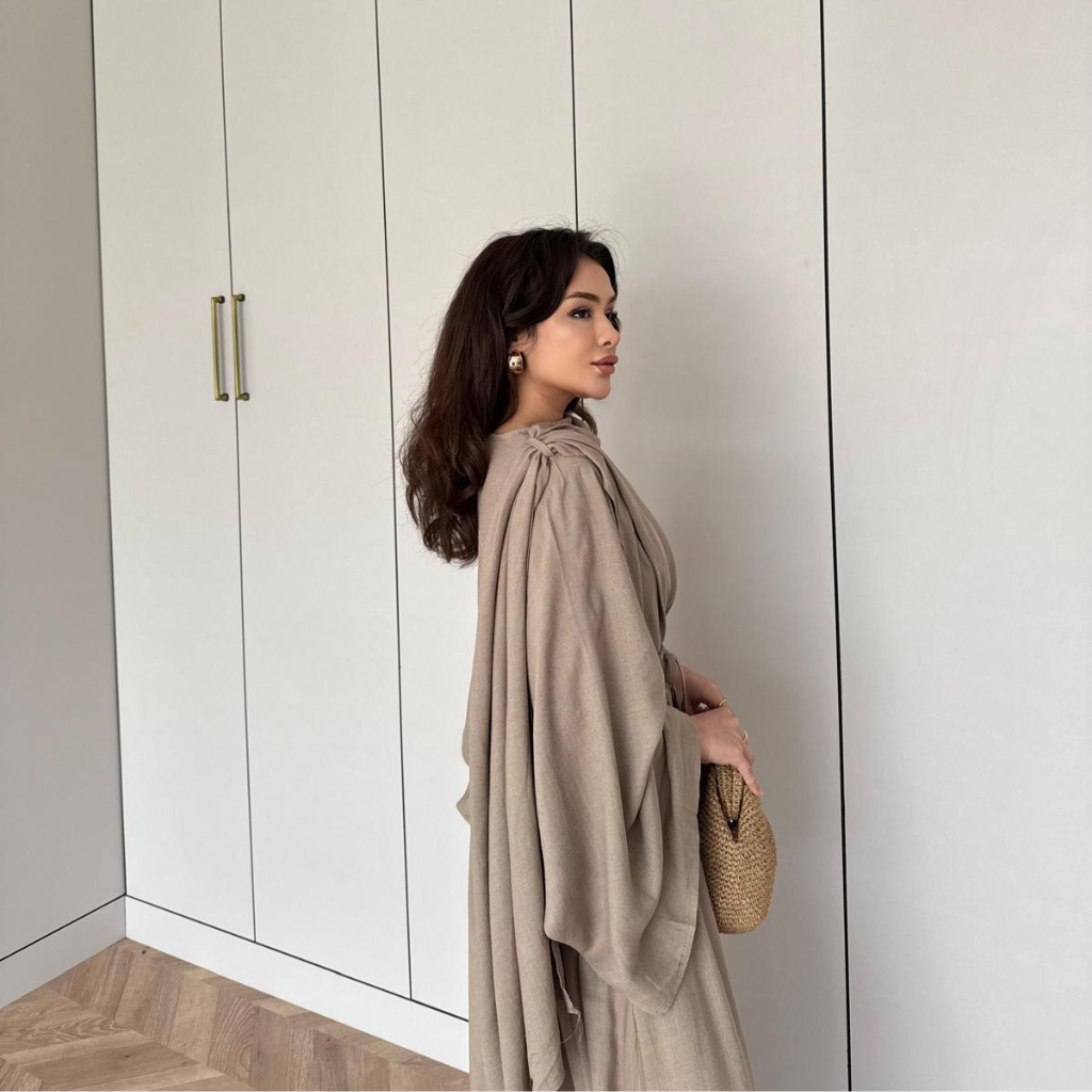 Draped Linen Scarf Detail Skirt Co-ord Beige