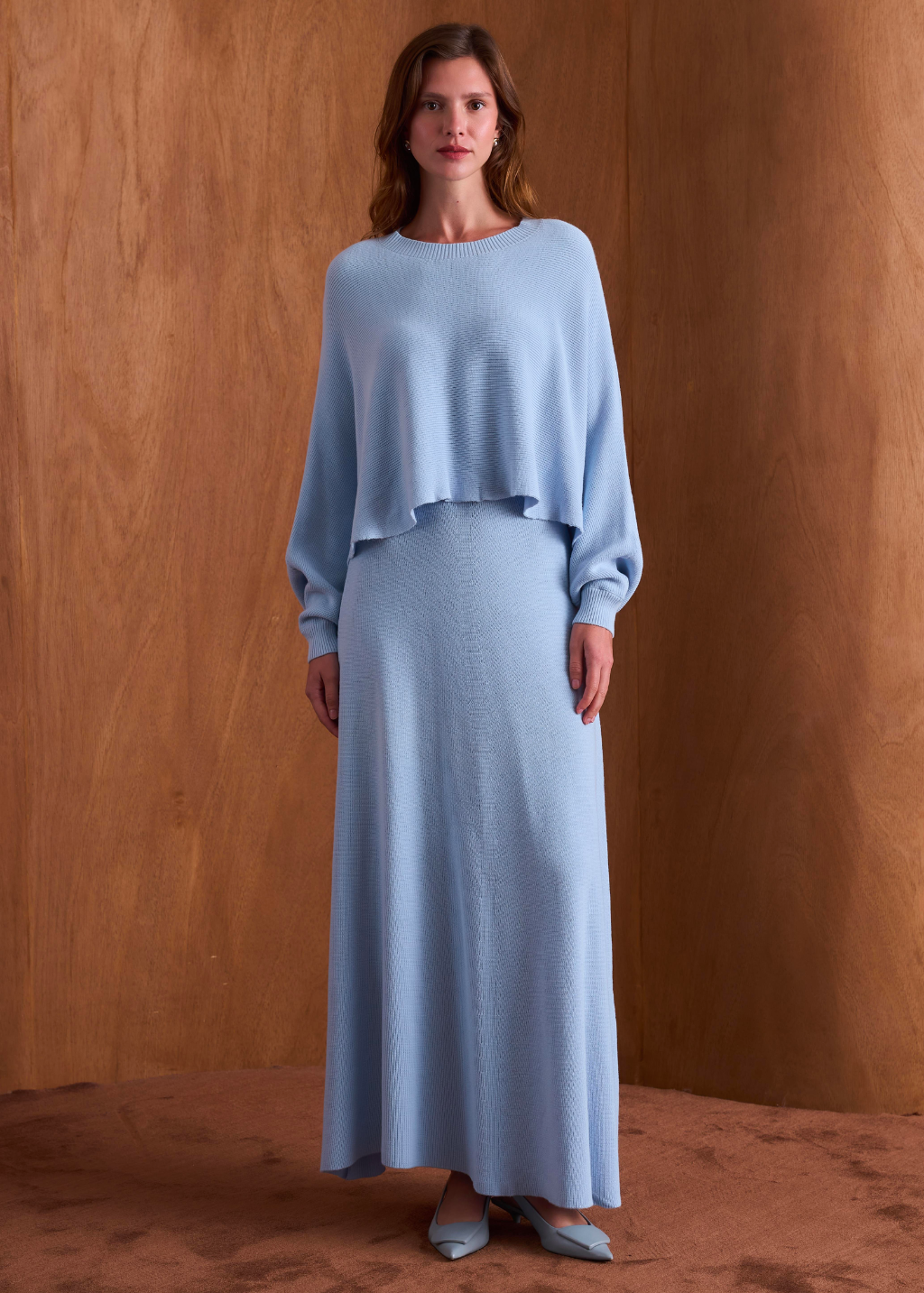 Snow Batwing Sleeve Knit Skirt Set – Baby Blue