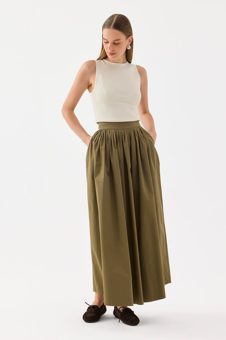 Khaki Fever Pleated Skirt