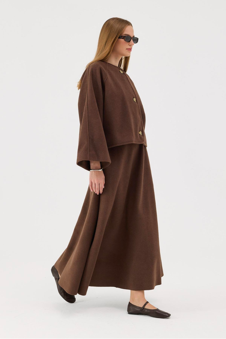 Wool Blend Skirt Co-ord – Brown