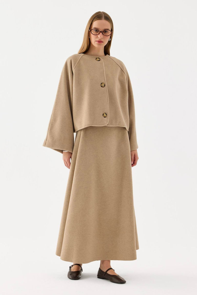 Wool Blend Skirt Co-ord – Beige