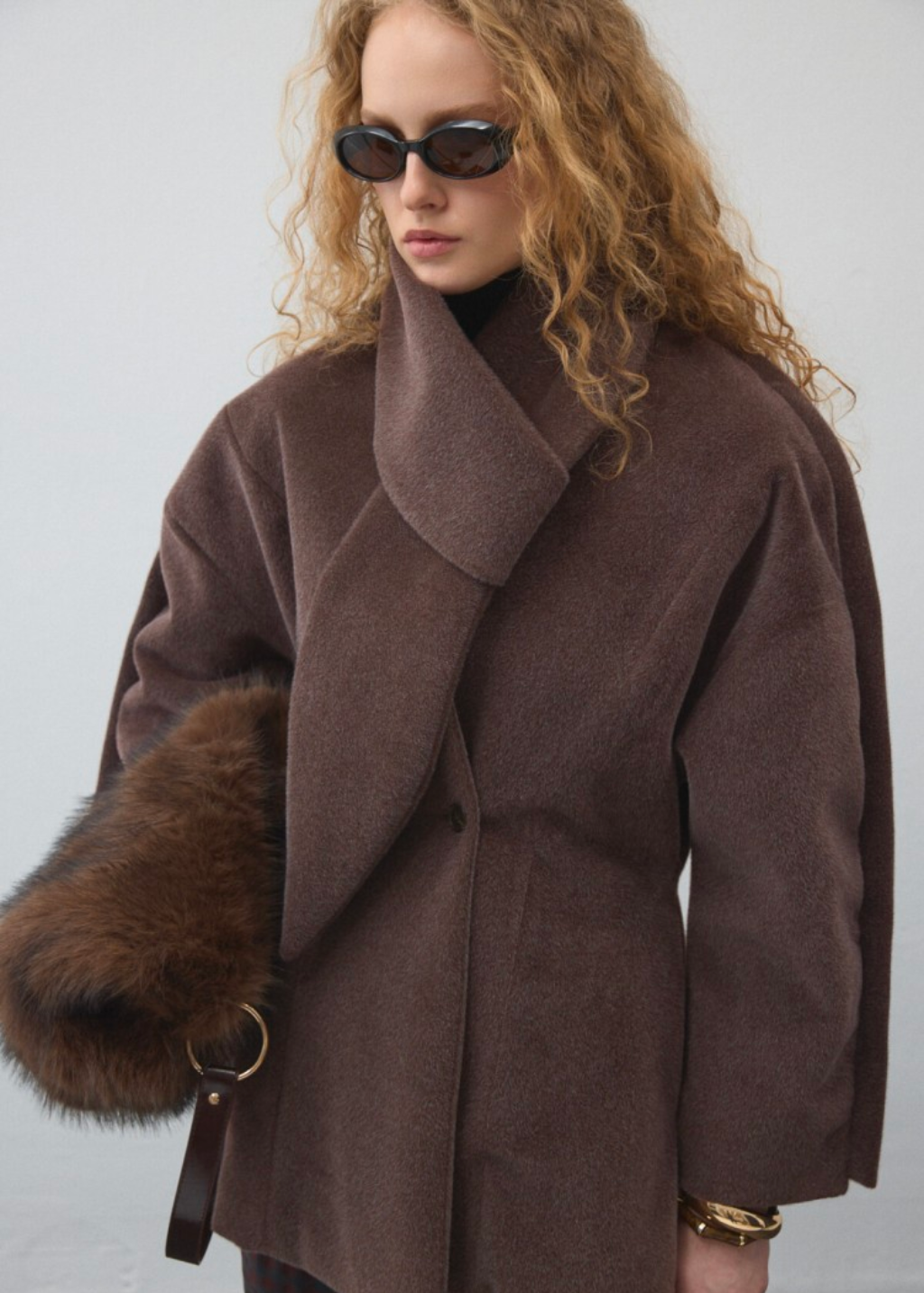 Dark Brown Fitted Jacket with Detachable Scarf