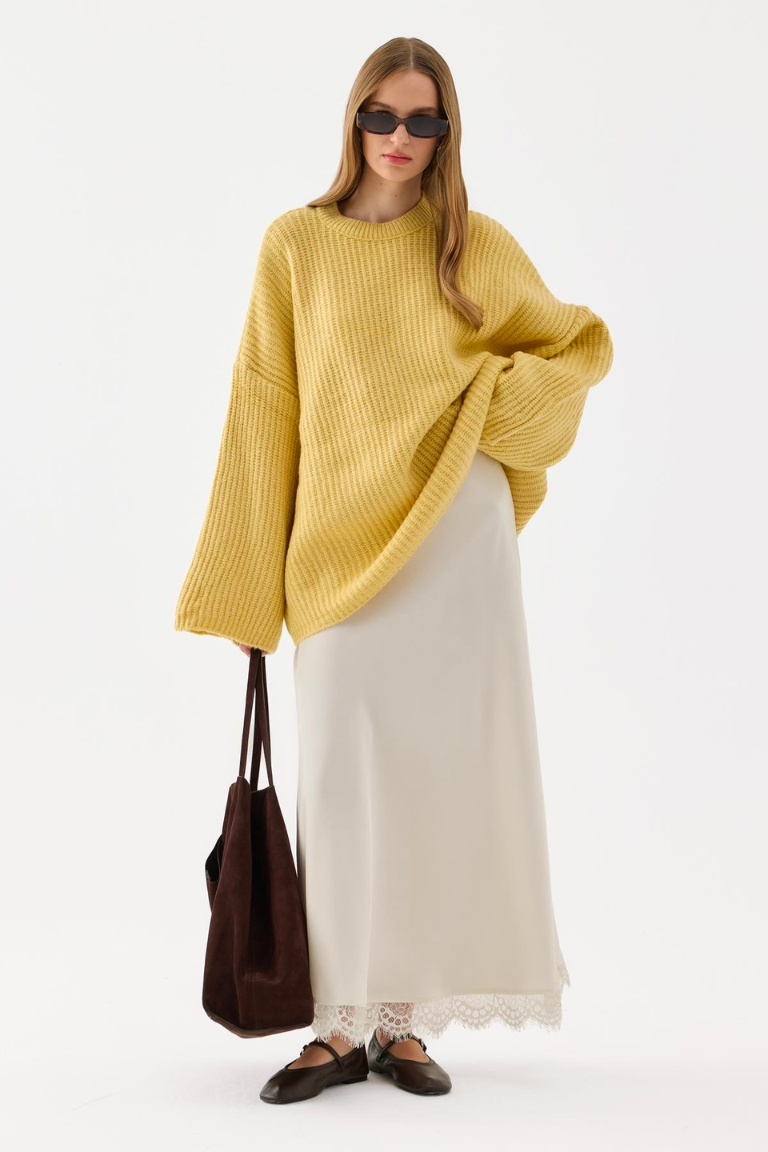 Amara Satin Skirt Ecru