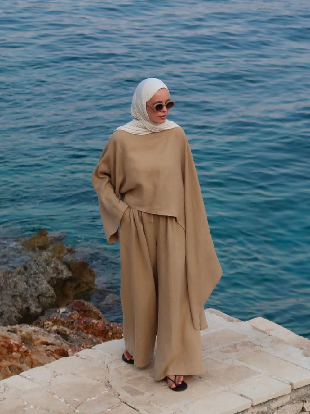 Asymmetrical Cape Top Warm Beige