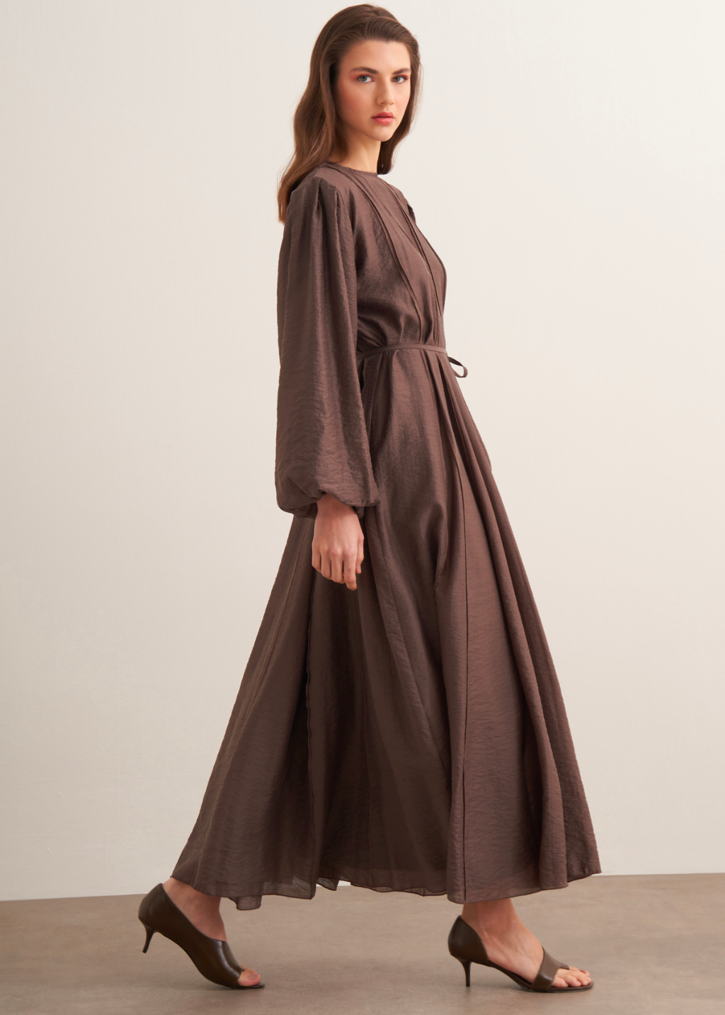 Maria Pintuck Detail Maxi Dress - Brown
