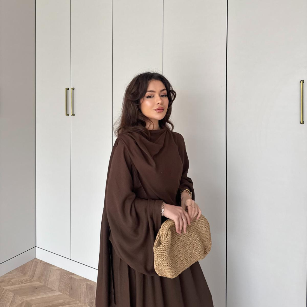 Draped Linen Scarf Detail Skirt Co-ord Brown