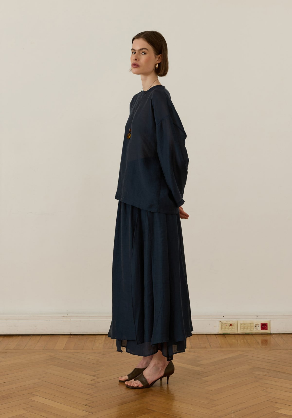 Galia Asymmetric Panel Skirt Set Navy