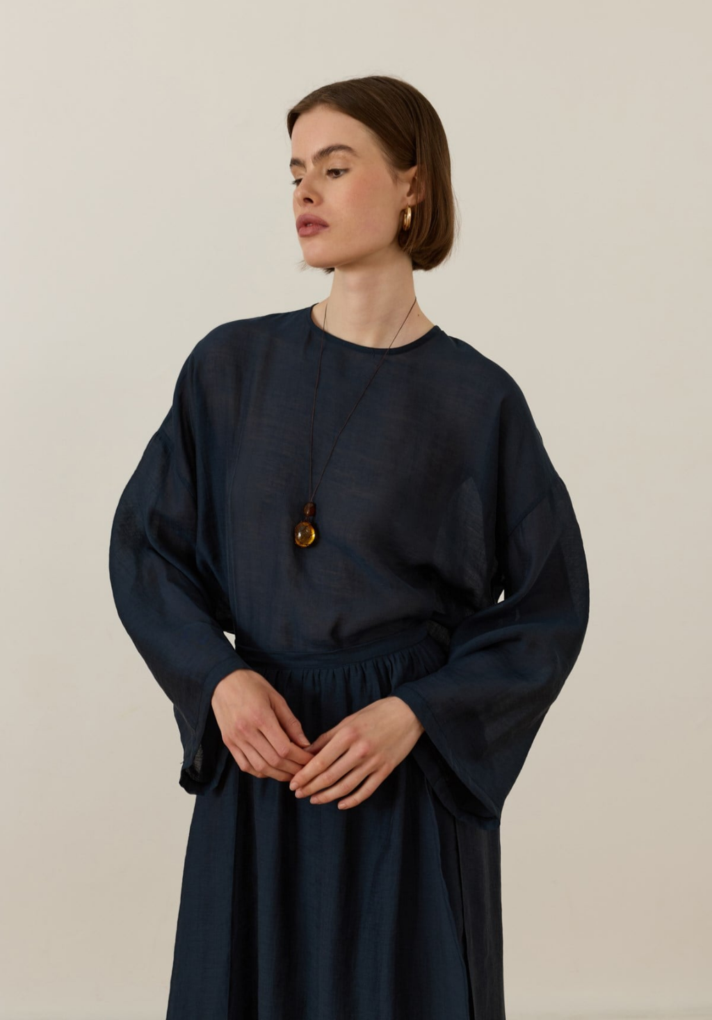 Galia Asymmetric Panel Skirt Set Navy