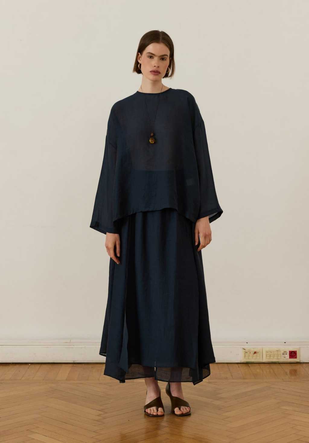 Galia Asymmetric Panel Skirt Set Navy