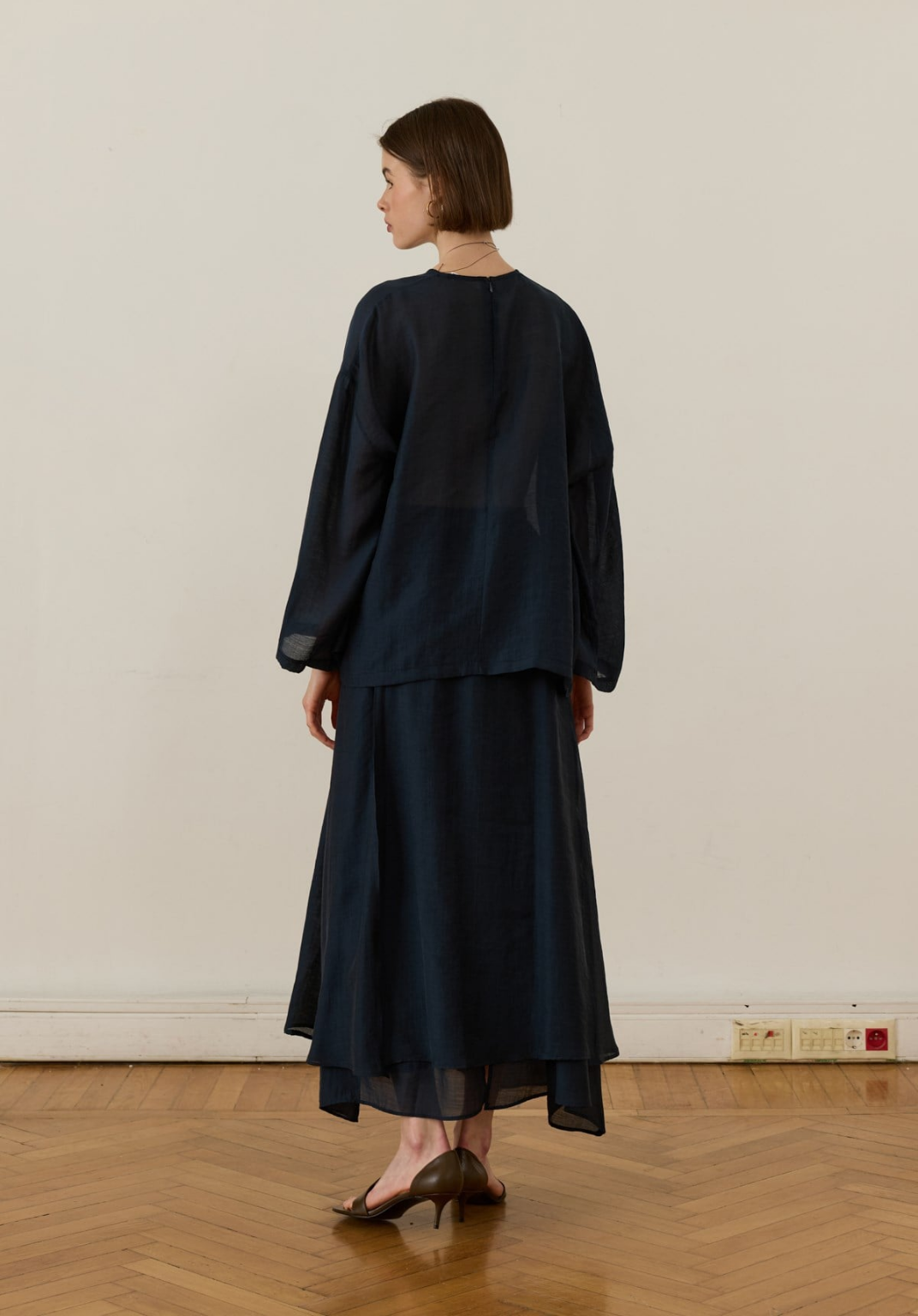 Galia Asymmetric Panel Skirt Set Navy