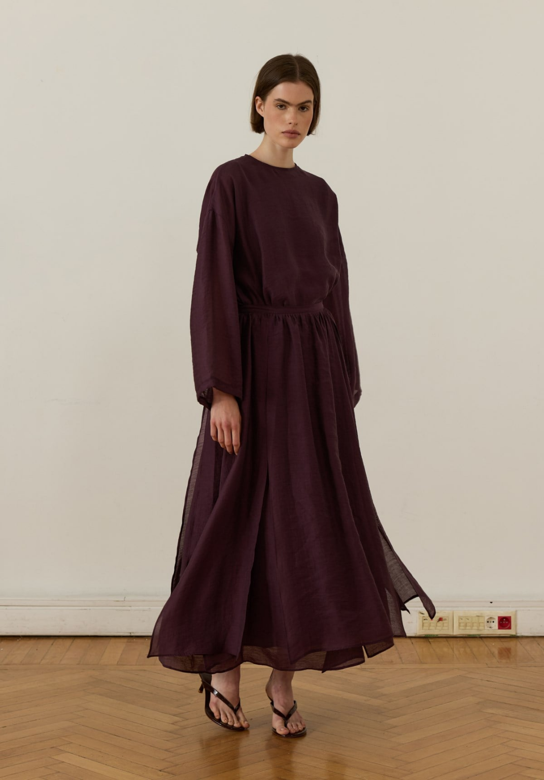 Galia Asymmetric Panel Skirt Set Plum