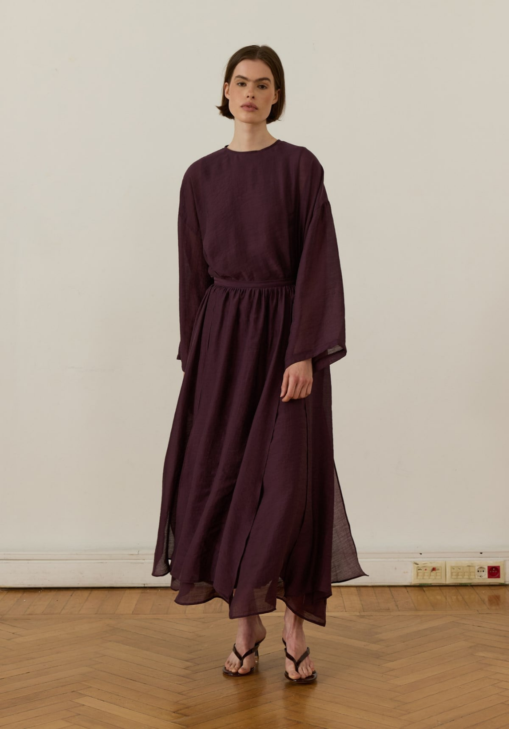 Galia Asymmetric Panel Skirt Set Plum