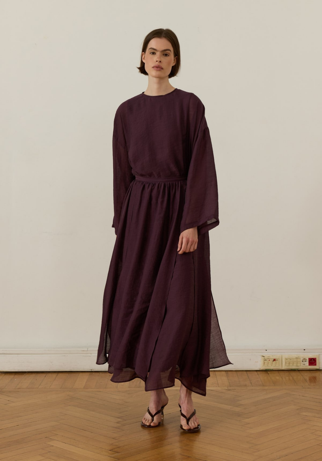 Galia Asymmetric Panel Skirt Set Plum