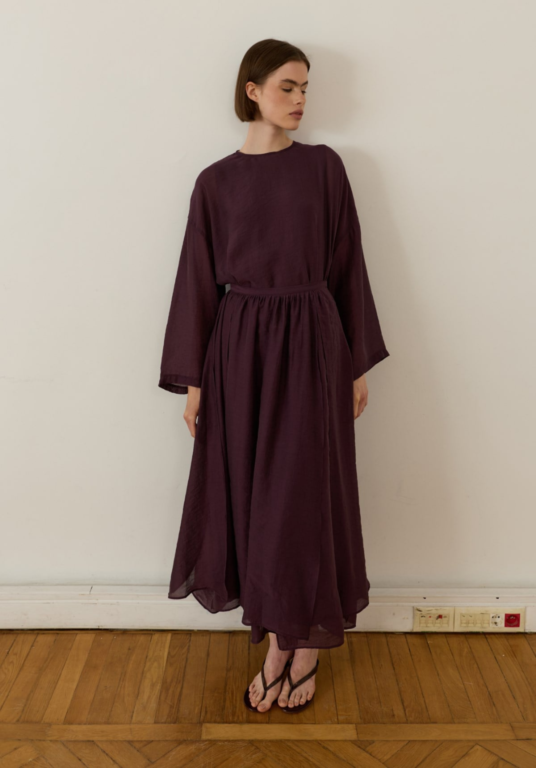 Galia Asymmetric Panel Skirt Set Plum