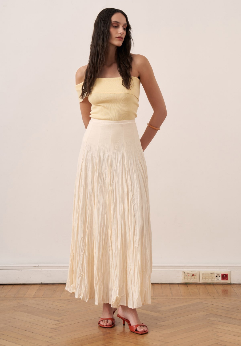 Tiara Panel-Seamed Voile Crush Butter