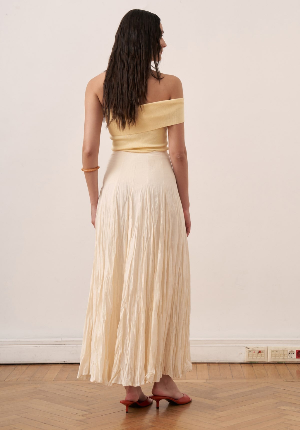 Tiara Panel-Seamed Voile Crush Butter