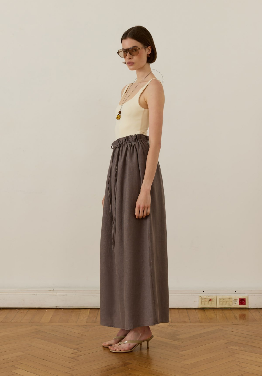 Nil Linen Maxi Skirt Anthracite