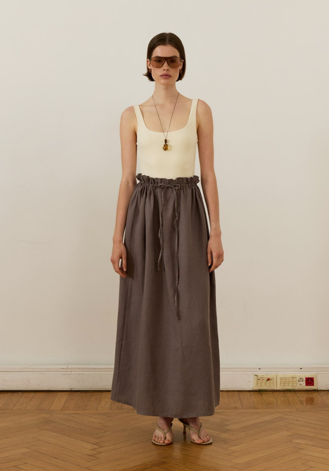 Nil Linen Maxi Skirt Anthracite