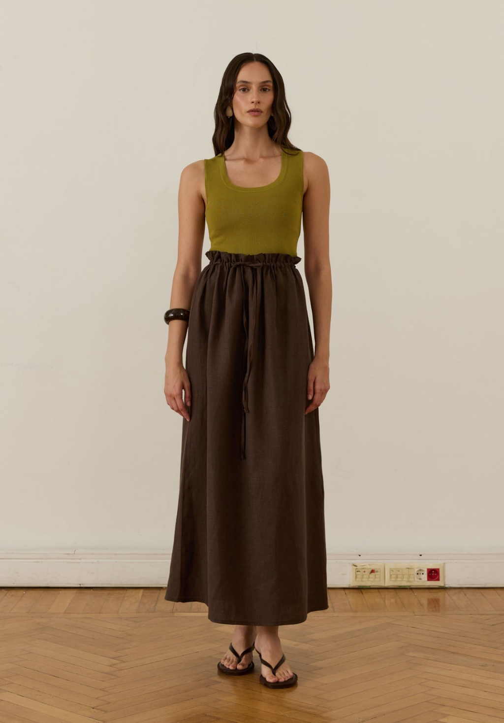 Nil Linen Maxi Skirt Brown