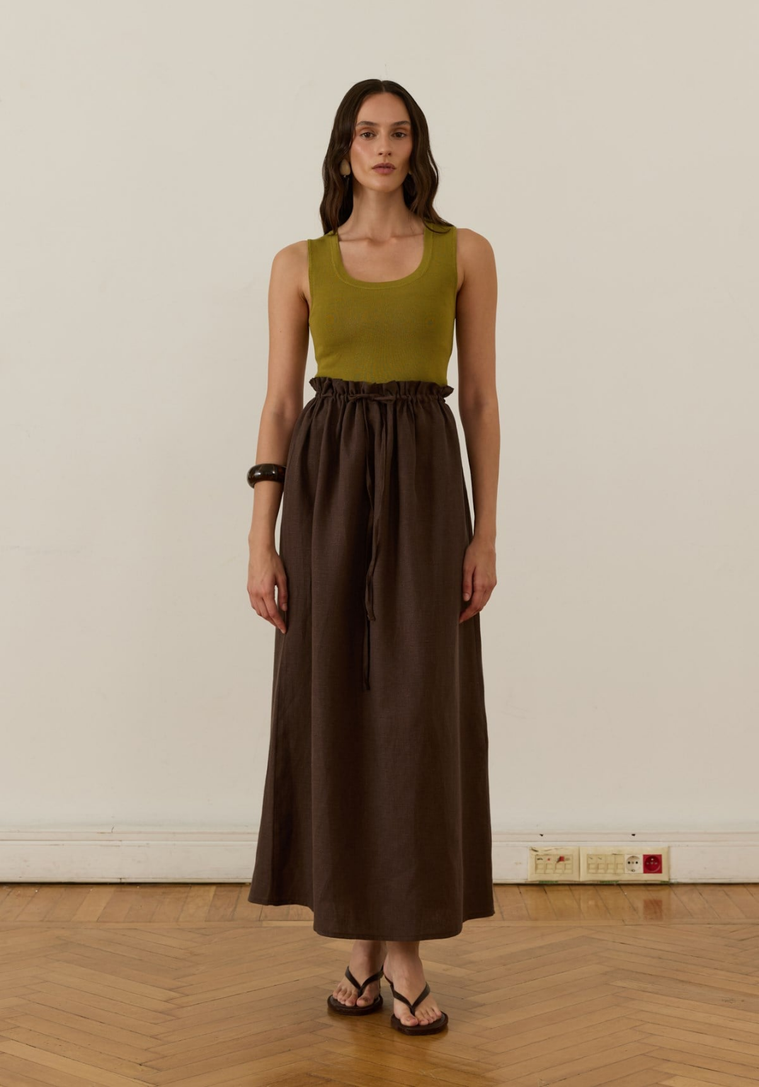 Nil Linen Maxi Skirt Brown