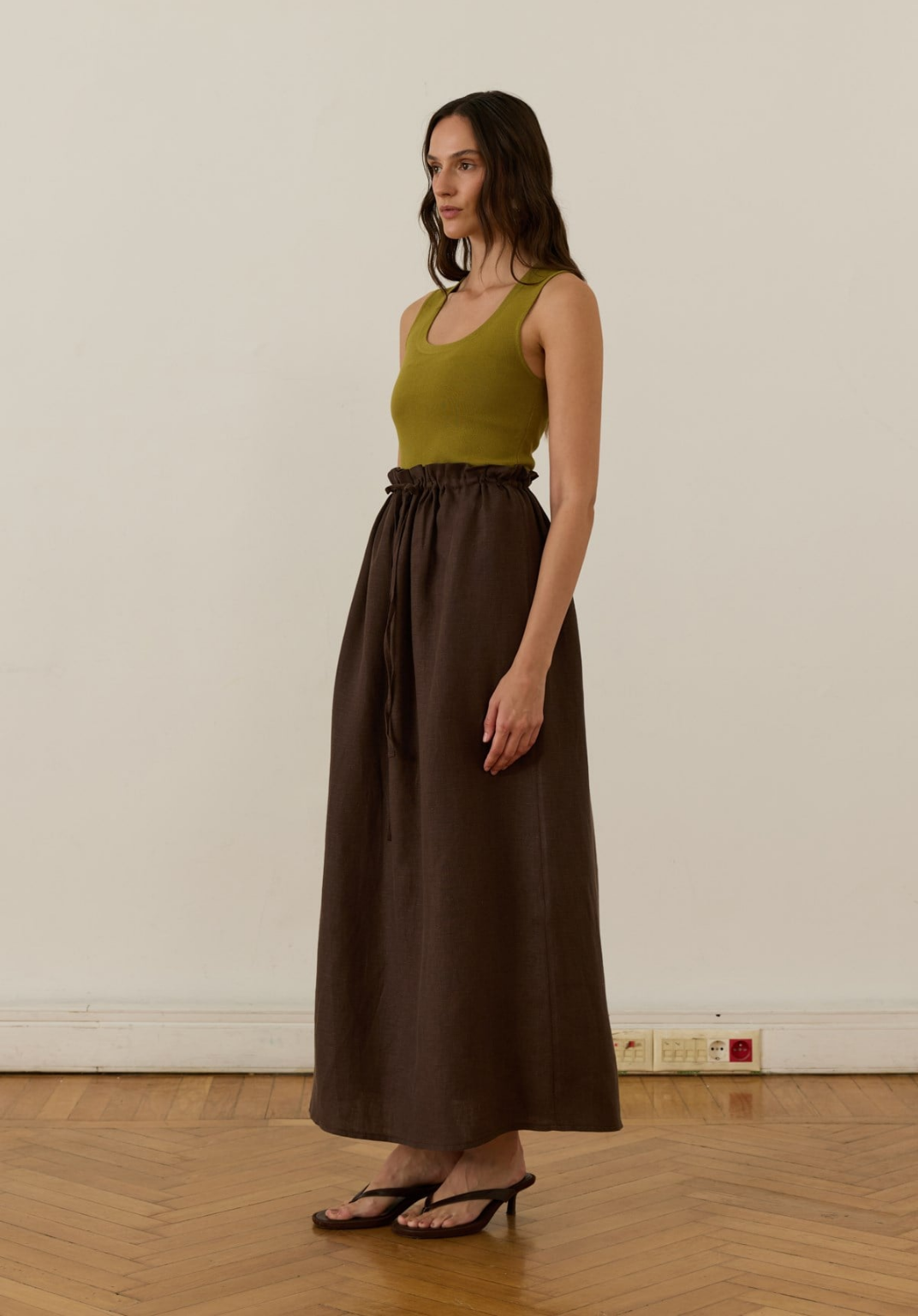 Nil Linen Maxi Skirt Brown