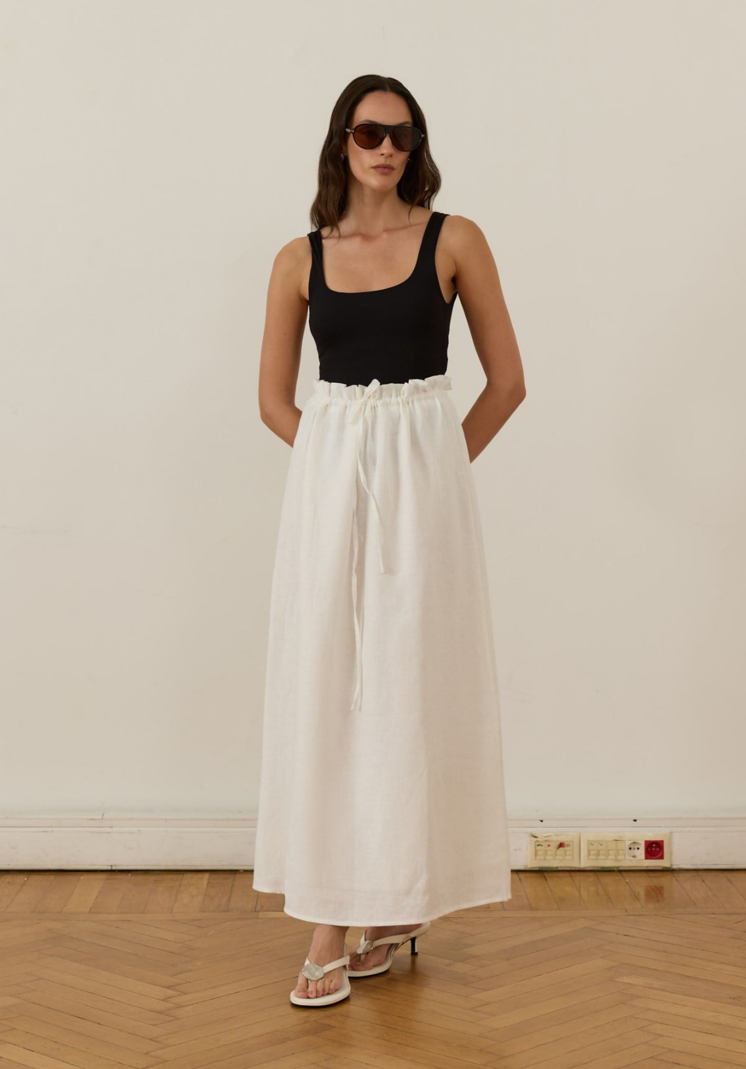 Nil Linen Maxi Skirt White