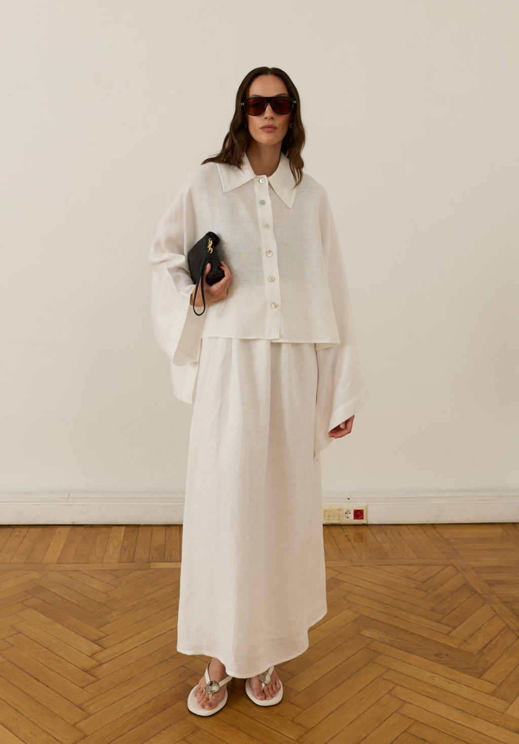 Nil Linen Maxi Skirt White