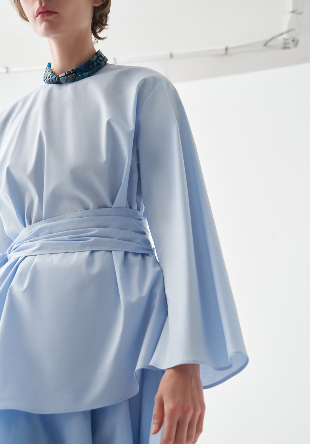 Farha Belted Poplin Blouse Blue