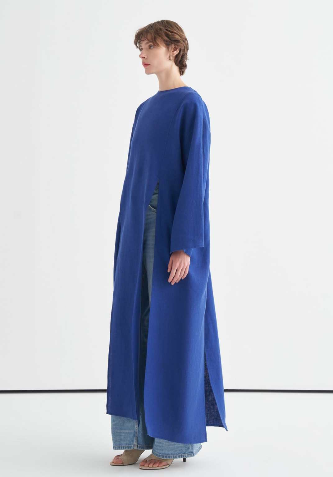 Sorayah Linen Blouse with Slit Detail - Colbalt Blue