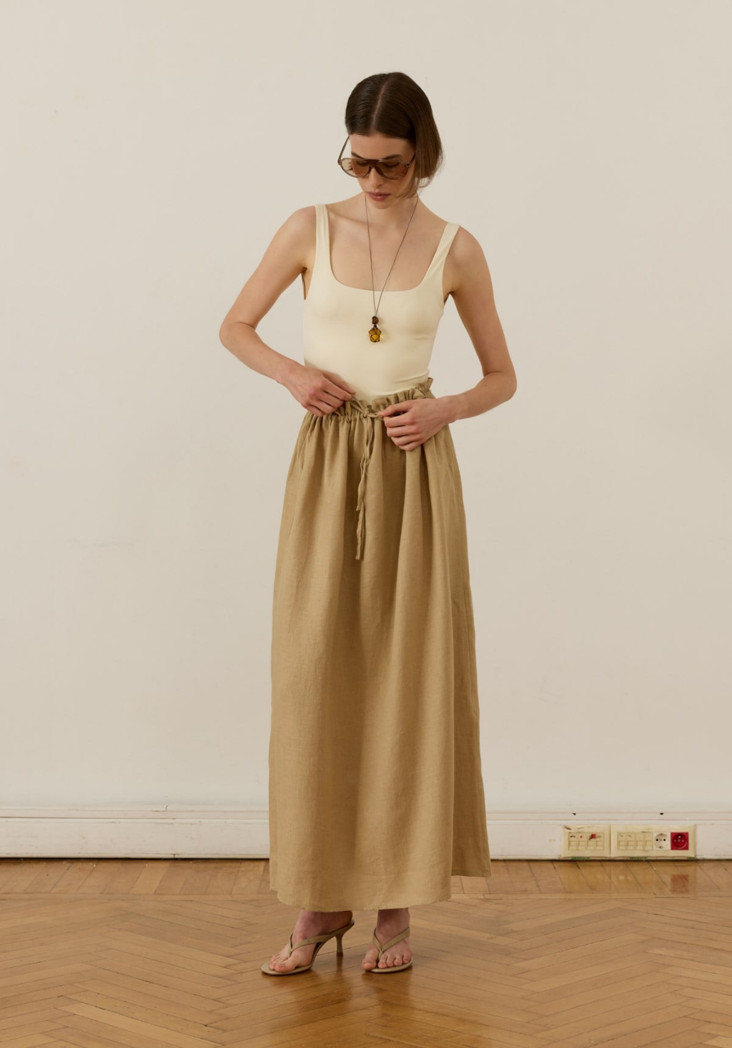 Nil Linen Maxi Skirt Beige