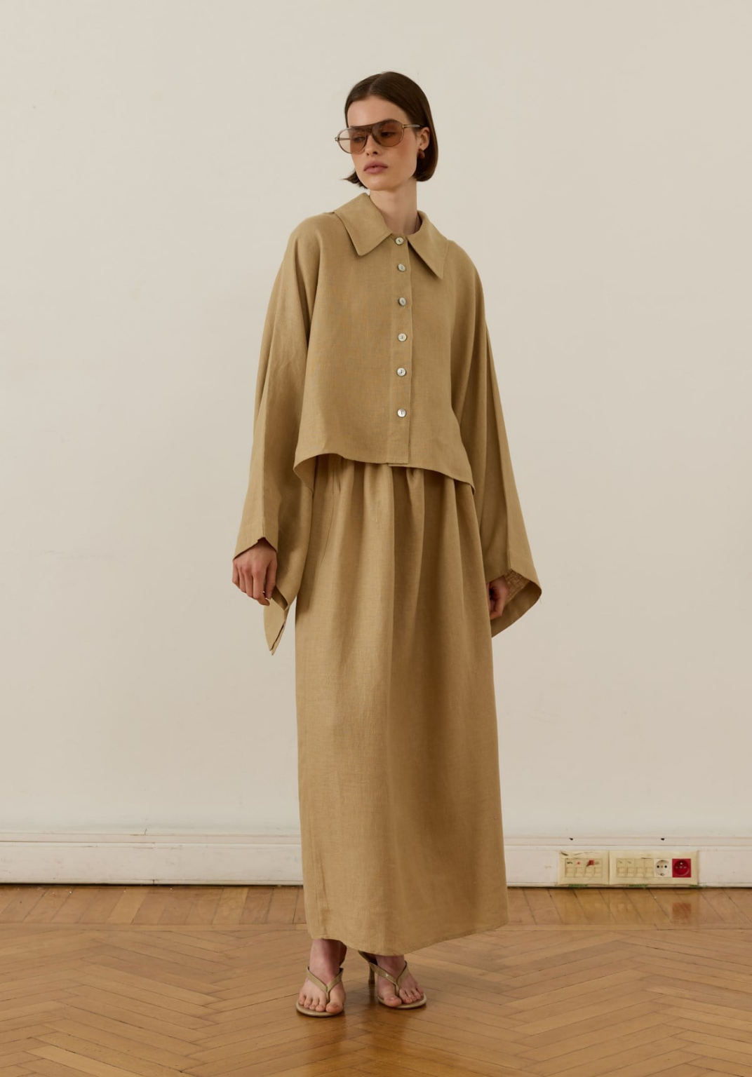 Nil Linen Maxi Skirt Beige