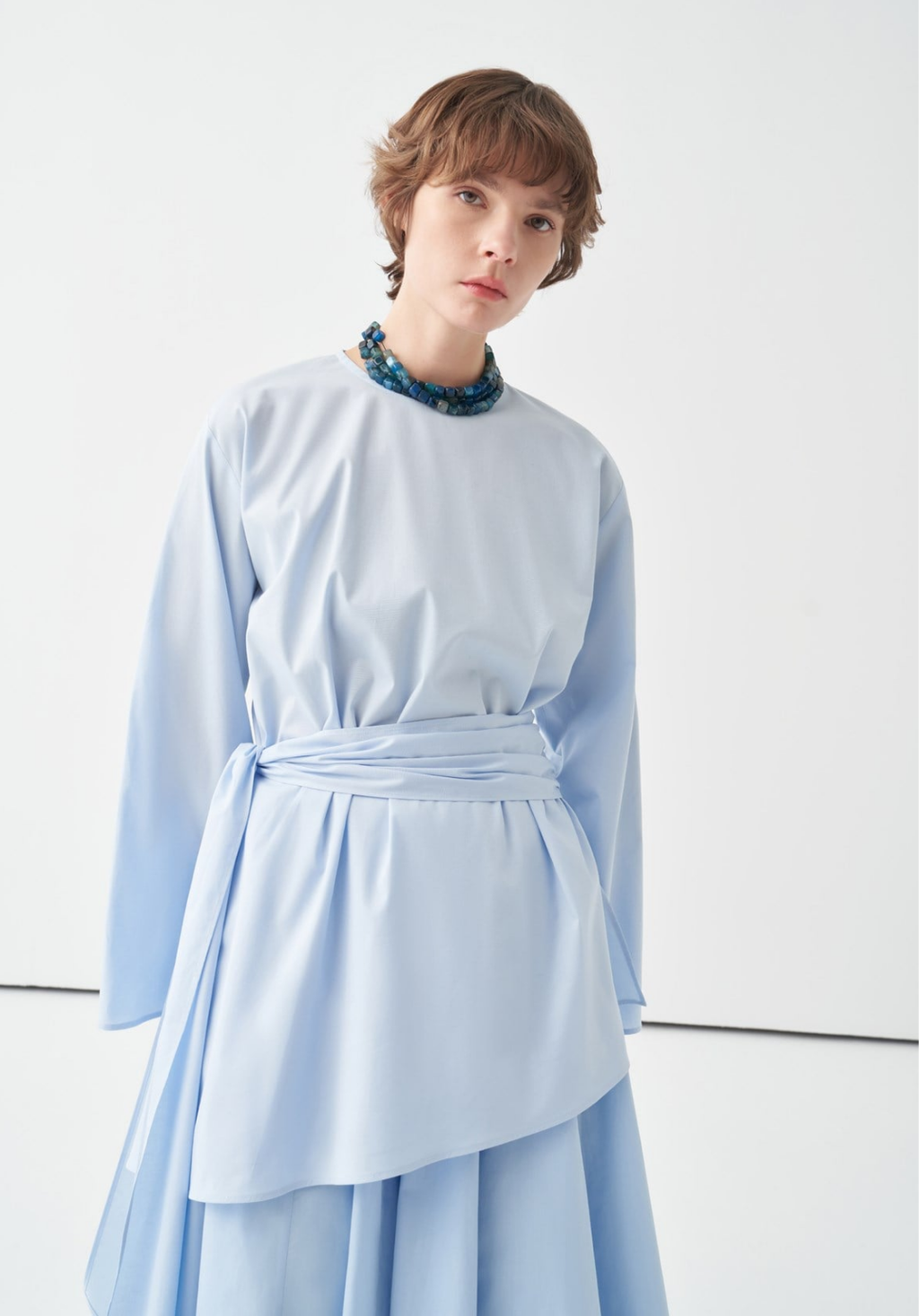 Farha Belted Poplin Blouse Blue