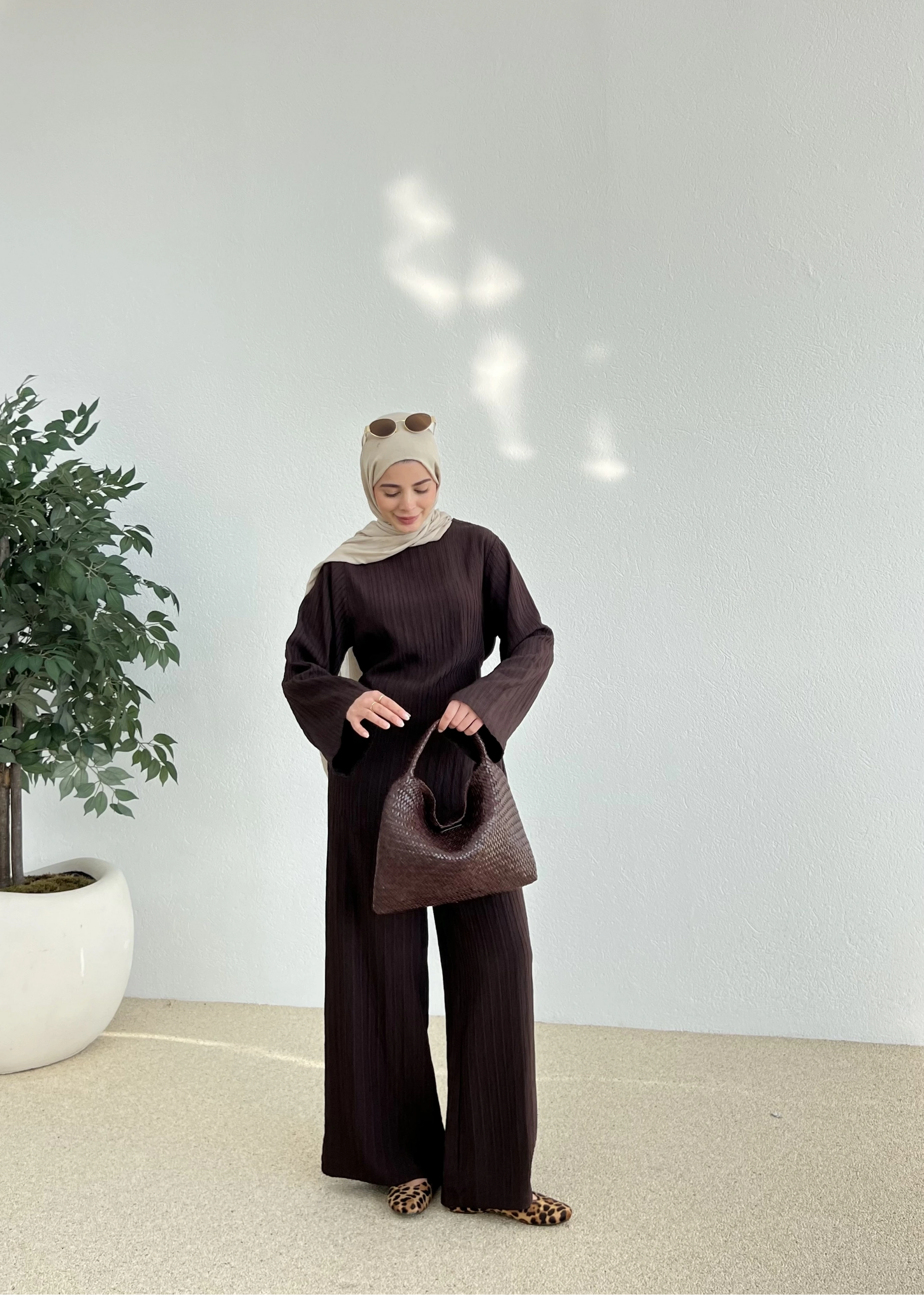Asymmetric Striped Co-Ord Brown