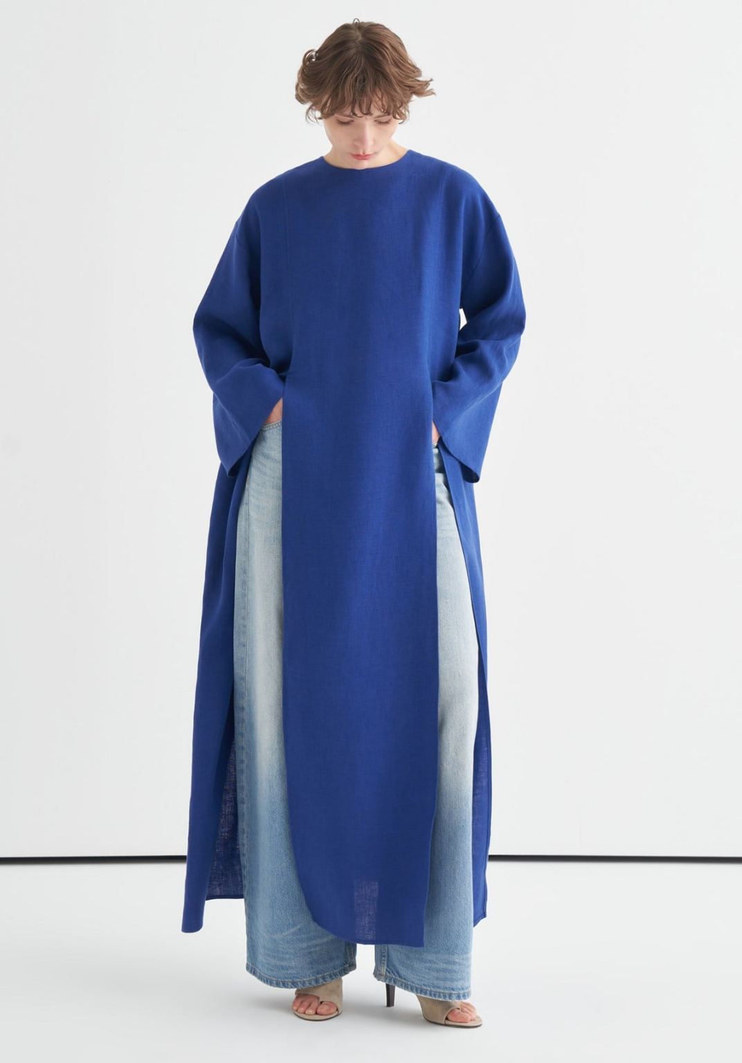 Sorayah Linen Blouse with Slit Detail - Colbalt Blue