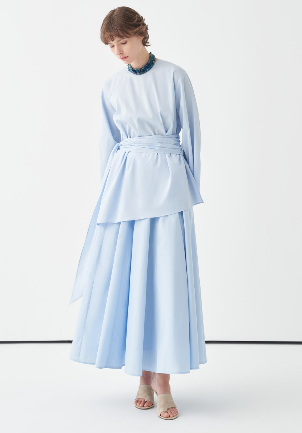 Farha Belted Poplin Blouse Blue