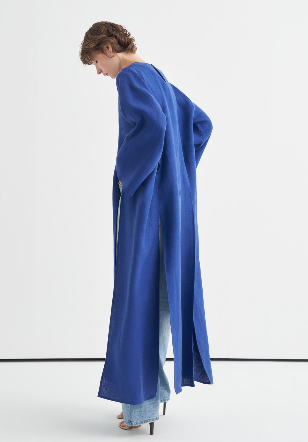 Sorayah Linen Blouse with Slit Detail - Colbalt Blue