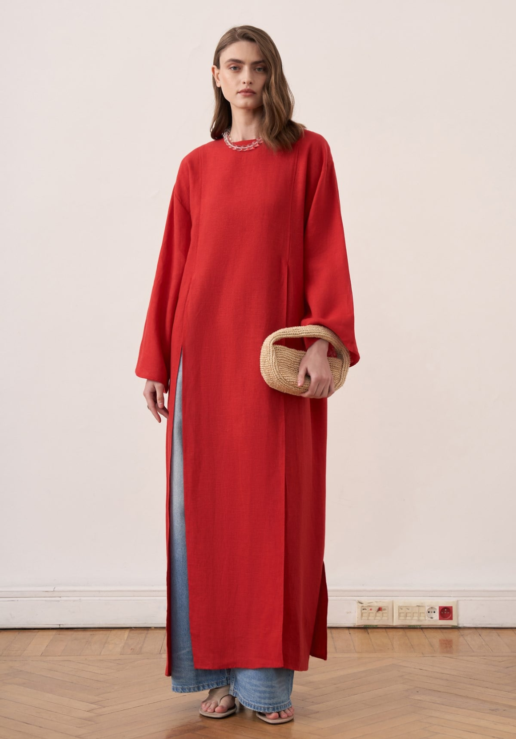 Sorayah Linen Blouse with Slit Detail - Red