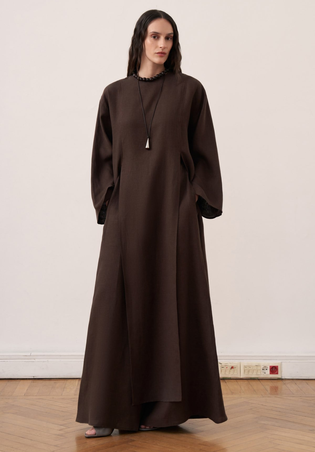 Sorayah Linen Blouse with Slit Detail - Brown