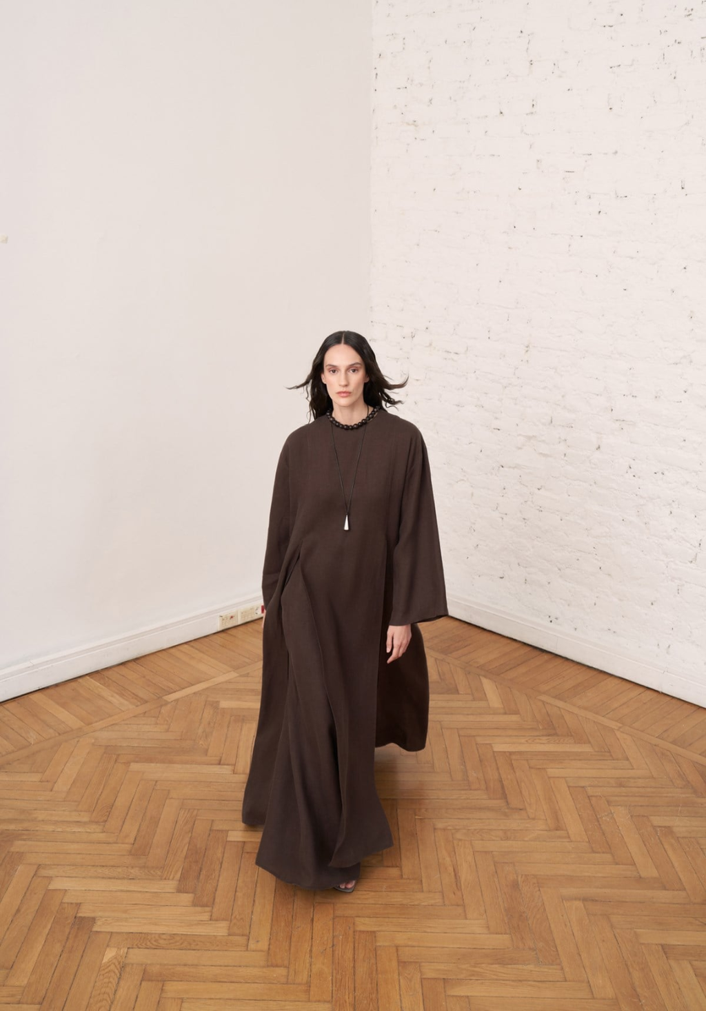 Sorayah Linen Blouse with Slit Detail - Brown