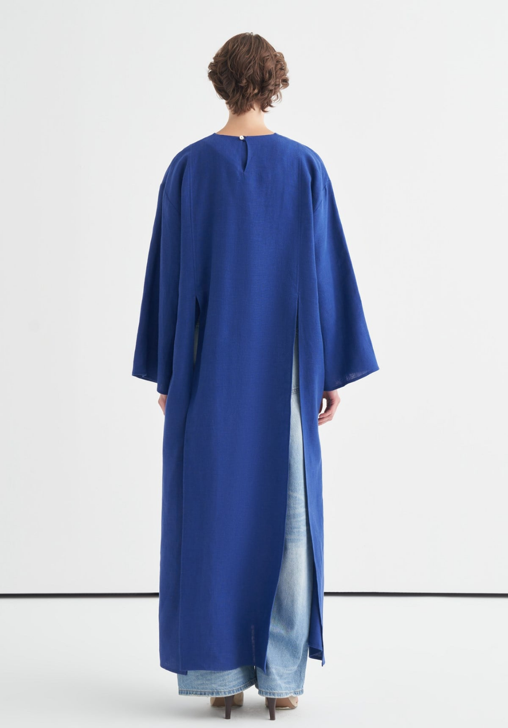 Sorayah Linen Blouse with Slit Detail - Colbalt Blue