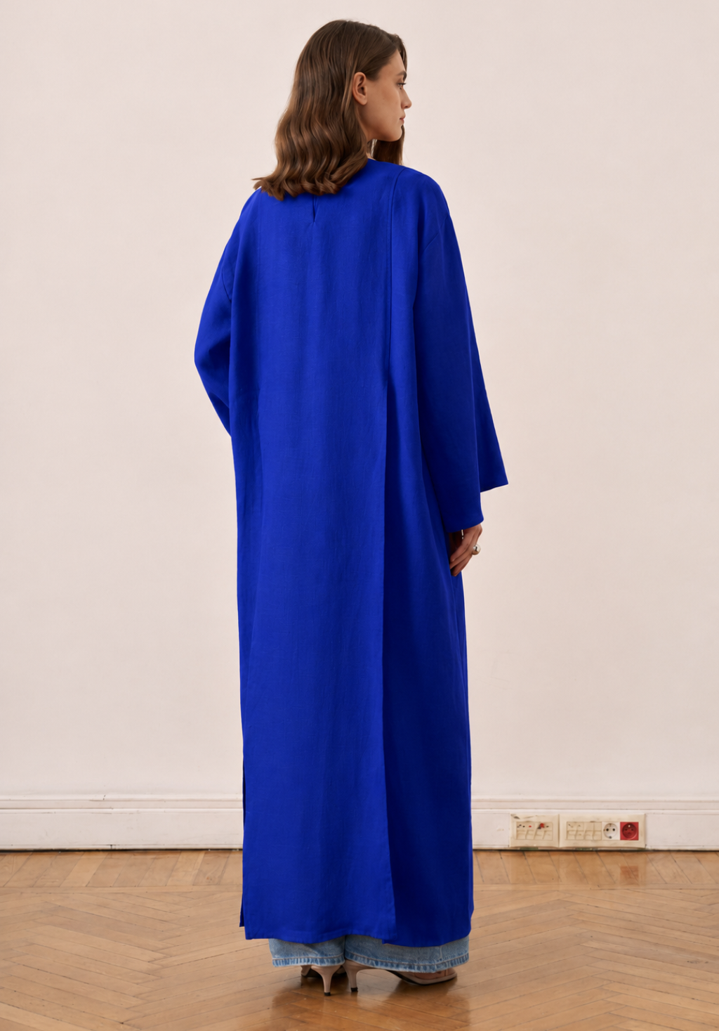 Sorayah Linen Blouse with Slit Detail - Sax Blue